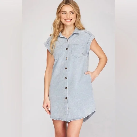 She + Sky Dresses | One Left She + Sky Jean Shirt Dress! Sooo Cute I Only Have A Large Left! | Color: Blue | Size: L | Embraceyou's Closet